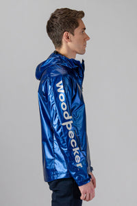 Woodpecker Men's Wind Shell coat. High-end Canadian designer activewear coat for men in "Flash Blue" colour. Woodpecker coat designed in Canada. Moose Knuckles, Canada Goose, Mackage, Montcler, Will Poho, Willbird, Nic Bayley
