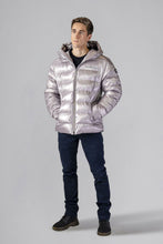 Load image into Gallery viewer, High-end Canadian designer winter coat for men in &quot;Pearl Grey&quot; colour. Woodpecker cruelty-free winter coat designed in Canada. Men&#39;s medium weight medium length premium designer jacket for winter. Superior quality warm winter coat for men. Moose Knuckles, Canada Goose, Mackage, Montcler, Will Poho, Willbird, Nic Bayley. Shiny parka. Stylish winter jacket. Designer winter coat.
