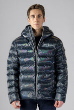 Load image into Gallery viewer, High-end Canadian designer winter coat for men in &quot;Raven Black&quot; colour. Woodpecker cruelty-free winter coat designed in Canada. Men&#39;s medium weight medium length premium designer jacket for winter. Superior quality warm winter coat for men. Moose Knuckles, Canada Goose, Mackage, Montcler, Will Poho, Willbird, Nic Bayley. Shiny parka. Stylish winter jacket. Designer winter coat.
