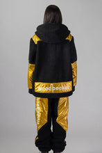 Load image into Gallery viewer, Woodpecker Unisex Fleece Track Pants. High-end Canadian designer winter fleece in &quot;Gold&quot; colour. Woodpecker fleece pants designed in Canada. Warm premium designer fleece pants for winter. Superior quality warm fleece track pants. Moose Knuckles, Canada Goose, Mackage, Montcler, Will Poho, Willbird, Nic Bayley. Cozy for at-home wear.
