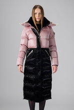 Load image into Gallery viewer, Woodpecker Women&#39;s Extra Long Bird of Paradise Winter coat. High-end Canadian designer winter coat for women in “Arctic Rose and Black&quot; colour. Woodpecker cruelty-free winter coat designed in Canada. Women&#39;s heavy weight extra long length premium designer jacket for winter. Superior quality warm winter coat for women. Moose Knuckles, Canada Goose, Mackage, Montcler, Will Poho, Willbird, Nic Bayley. Extra warm. Shiny parka. Stylish winter jacket. Designer winter coat.
