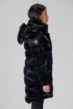 Load image into Gallery viewer, Woodpecker Women&#39;s Penguin Long Winter coat. High-end Canadian designer winter coat for women in &quot;Firebird&quot; colour. Woodpecker cruelty-free winter coat designed in Canada. Women&#39;s heavy weight long length premium designer jacket for winter. Superior quality warm winter coat for women. Moose Knuckles, Canada Goose, Mackage, Montcler, Will Poho, Willbird, Nic Bayley. Extra warm. Shiny parka. Stylish winter jacket. Designer winter coat.
