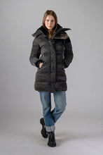 Load image into Gallery viewer, Woodpecker Women&#39;s Penguin Long Winter coat. High-end Canadian designer winter coat for women in &quot;Magnum&quot; Grey colour. Woodpecker cruelty-free winter coat designed in Canada. Women&#39;s heavy weight long length premium designer jacket for winter. Superior quality warm winter coat for women. Moose Knuckles, Canada Goose, Mackage, Montcler, Will Poho, Willbird, Nic Bayley. Extra warm. Shiny parka. Stylish winter jacket. Designer winter coat.
