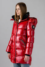 Load image into Gallery viewer, Woodpecker Women&#39;s Penguin Long Winter coat. High-end Canadian designer winter coat for women in &quot;Raspberry&quot; colour. Woodpecker cruelty-free winter coat designed in Canada. Women&#39;s heavy weight long length premium designer jacket for winter. Superior quality warm winter coat for women. Moose Knuckles, Canada Goose, Mackage, Montcler, Will Poho, Willbird, Nic Bayley. Extra warm. Shiny parka. Stylish winter jacket. Designer winter coat.
