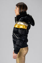 Load image into Gallery viewer, Woodpecker Women&#39;s Woody Bomber Winter coat. High-end Canadian designer winter coat for women in &quot;Firebird&quot; colour. Woodpecker cruelty-free winter coat designed in Canada. Women&#39;s heavy weight short length premium designer jacket for winter. Superior quality warm winter coat for women. Moose Knuckles, Canada Goose, Mackage, Montcler, Will Poho, Willbird, Nic Bayley. Shiny parka. Stylish winter jacket. Designer winter coat.
