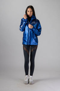 Woodpecker Women's Wind Shell coat. High-end Canadian designer activewear coat for women in "Flash Blue" colour. Woodpecker coat designed in Canada. Moose Knuckles, Canada Goose, Mackage, Montcler, Will Poho, Willbird, Nic Bayley.