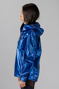 Woodpecker Women's Wind Shell coat. High-end Canadian designer activewear coat for women in "Flash Blue" colour. Woodpecker coat designed in Canada. Moose Knuckles, Canada Goose, Mackage, Montcler, Will Poho, Willbird, Nic Bayley.