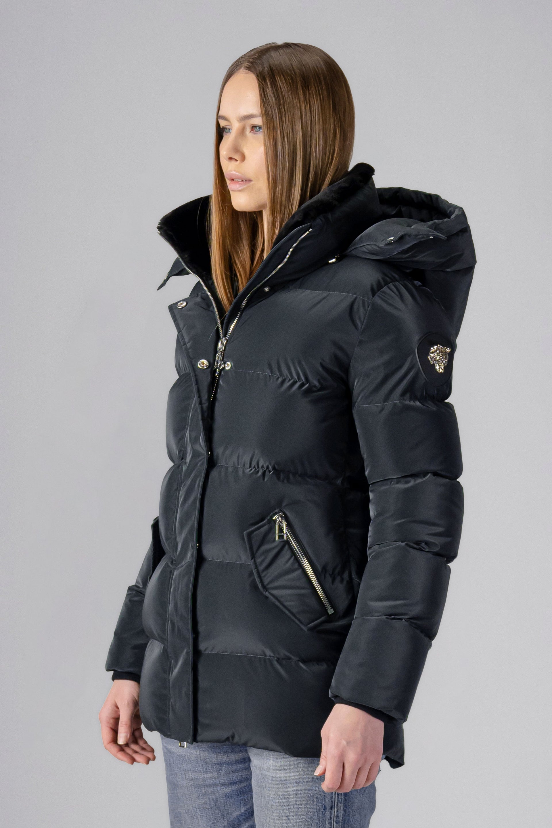 Woodpecker Women's Bumnester Winter coat. High-end Canadian designer winter coat for women in shiny 