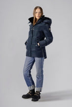 Load image into Gallery viewer, Woodpecker Women&#39;s Bumnester Winter coat. High-end Canadian designer winter coat for women in shiny &quot;Blue Diamond&quot; colour. Woodpecker cruelty-free winter coat designed in Canada. Women&#39;s heavy weight medium length premium designer jacket for winter. Superior quality warm winter coat for women. Moose Knuckles, Canada Goose, Mackage, Montcler, Will Poho, Willbird, Nic Bayley. Extra warm. Shiny parka. Stylish winter jacket. Designer winter coat.
