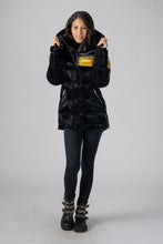 Load image into Gallery viewer, Woodpecker Women&#39;s Bumnester Winter coat. High-end Canadian designer winter coat for women in shiny &quot;Firebird&quot; colour. Woodpecker cruelty-free winter coat designed in Canada. Women&#39;s heavy weight medium length premium designer jacket for winter. Superior quality warm winter coat for women. Moose Knuckles, Canada Goose, Mackage, Montcler, Will Poho, Willbird, Nic Bayley. Extra warm. Shiny parka. Stylish winter jacket. Designer winter coat.
