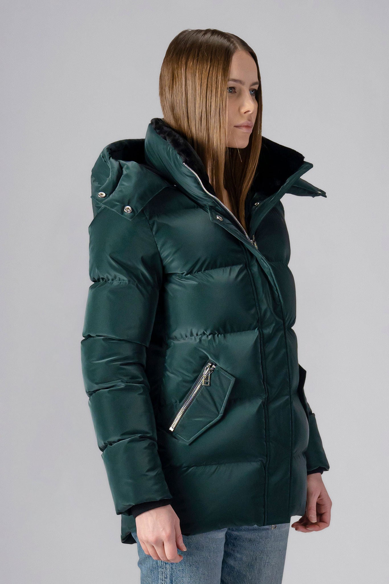 Woodpecker Women's Bumnester Winter coat. High-end Canadian designer winter coat for women in shiny 