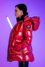 Load image into Gallery viewer, Woodpecker Women&#39;s Bumnester Winter coat. High-end Canadian designer winter coat for women in shiny &quot;Raspberry&quot; colour. Woodpecker cruelty-free winter coat designed in Canada. Women&#39;s heavy weight medium length premium designer jacket for winter. Superior quality warm winter coat for women. Moose Knuckles, Canada Goose, Mackage, Montcler, Will Poho, Willbird, Nic Bayley. Extra warm. Shiny parka. Stylish winter jacket. Designer winter coat.
