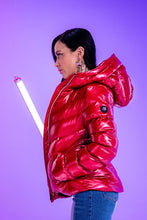 Load image into Gallery viewer, Woodpecker Women&#39;s Robin Winter coat. High-end Canadian designer winter coat for women in &quot;Raspberry&quot; colour. Woodpecker cruelty-free winter coat designed in Canada. Women&#39;s medium weight medium length premium designer jacket for winter. Superior quality warm winter coat for women. Moose Knuckles, Canada Goose, Mackage, Montcler, Will Poho, Willbird, Nic Bayley. Extra warm. Shiny parka. Stylish winter jacket. Designer winter coat.
