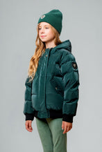 Load image into Gallery viewer, Woodpecker Kids&#39; Chickadee Winter coat. High-end Canadian designer winter coat for Kids in &quot;Green Diamond&quot; colour. Woodpecker cruelty-free winter coat designed in Canada. Kids&#39; heavy weight short length premium designer jacket for winter. Superior quality warm winter coat for kids. Moose Knuckles, Canada Goose, Mackage, Montcler, Will Poho, Willbird, Nic Bayley. Extra warm. Shiny parka. Stylish winter jacket. Designer winter coat.
