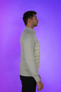 Woodpecker Men's Sweater Vest. High-end Canadian designer sweater vest for men in "Matte Cream" colour. Superior quality warm sweater for men. Moose Knuckles, Canada Goose, Mackage, Montcler, Will Poho, Willbird, Nic Bayley