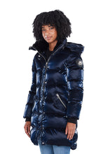 Load image into Gallery viewer, Woodpecker Women&#39;s Penguin Long Winter coat. High-end Canadian designer winter coat for women in shiny &quot;All Wet Navy&quot; blue colour. Woodpecker cruelty-free winter coat designed in Canada. Women&#39;s heavy weight long length premium designer jacket for winter. Superior quality warm winter coat for women. Moose Knuckles, Canada Goose, Mackage, Montcler, Will Poho, Willbird, Nic Bayley. Extra warm. Shiny parka. Stylish winter jacket. Designer winter coat.
