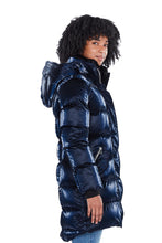 Load image into Gallery viewer, Woodpecker Women&#39;s Penguin Long Winter coat. High-end Canadian designer winter coat for women in shiny &quot;All Wet Navy&quot; blue colour. Woodpecker cruelty-free winter coat designed in Canada. Women&#39;s heavy weight long length premium designer jacket for winter. Superior quality warm winter coat for women. Moose Knuckles, Canada Goose, Mackage, Montcler, Will Poho, Willbird, Nic Bayley. Extra warm. Shiny parka. Stylish winter jacket. Designer winter coat.
