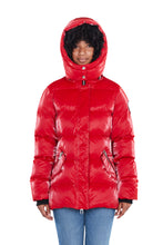 Load image into Gallery viewer, Woodpecker Women&#39;s Bumnester Winter coat. High-end Canadian designer winter coat for women in shiny &quot;All Wet Red&quot; colour. Woodpecker cruelty-free winter coat designed in Canada. Women&#39;s heavy weight medium length premium designer jacket for winter. Superior quality warm winter coat for women. Moose Knuckles, Canada Goose, Mackage, Montcler, Will Poho, Willbird, Nic Bayley. Extra warm. Shiny parka. Stylish winter jacket. Designer winter coat.
