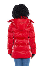 Load image into Gallery viewer, Woodpecker Women&#39;s Bumnester Winter coat. High-end Canadian designer winter coat for women in shiny &quot;All Wet Red&quot; colour. Woodpecker cruelty-free winter coat designed in Canada. Women&#39;s heavy weight medium length premium designer jacket for winter. Superior quality warm winter coat for women. Moose Knuckles, Canada Goose, Mackage, Montcler, Will Poho, Willbird, Nic Bayley. Extra warm. Shiny parka. Stylish winter jacket. Designer winter coat.
